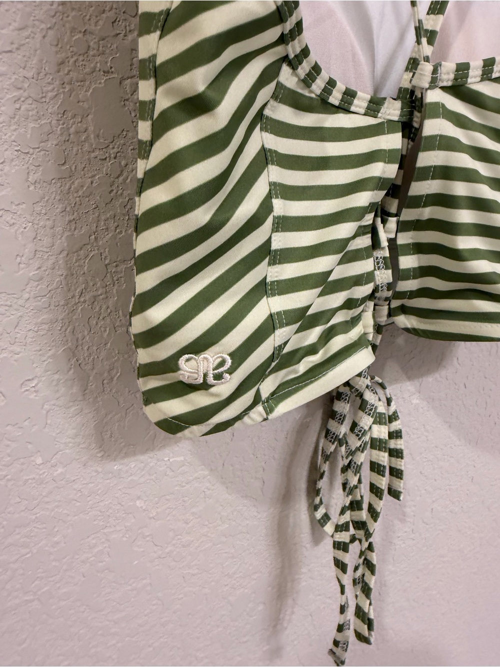 Albion Fit Sage Stripe Switchback Crop Swim Top - Picture 5 of 7